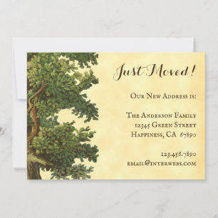 Editable Vintage Oak Tree Just Moved Note Card