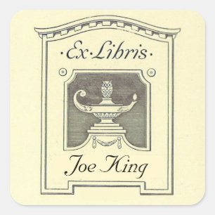 Editable Vintage Oil Lamp Illustration Bookplate Square Sticker