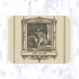 Editable Vintage Reading in the Library Bookplate Square Sticker