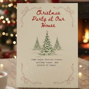 Editable Vintage Red Christmas Invitation