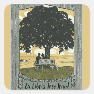 Editable Vintage Romantic Silhouette Bookplate Square Sticker