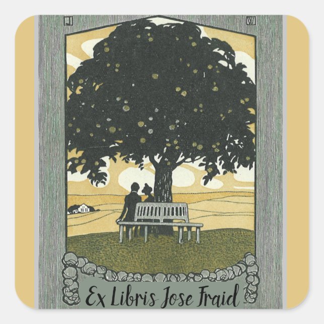 Editable Vintage Romantic Silhouette Bookplate Square Sticker (Front)