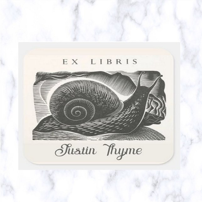 Editable Vintage Snail Bookplate Square Sticker (Creator Uploaded)