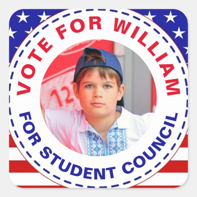 Editable "Vote"  for Class President with American Square Sticker (Front)