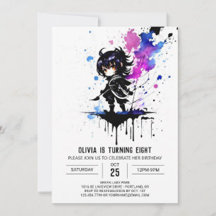 Editable Warrior Ninja Digital Girl Birthday Invitation