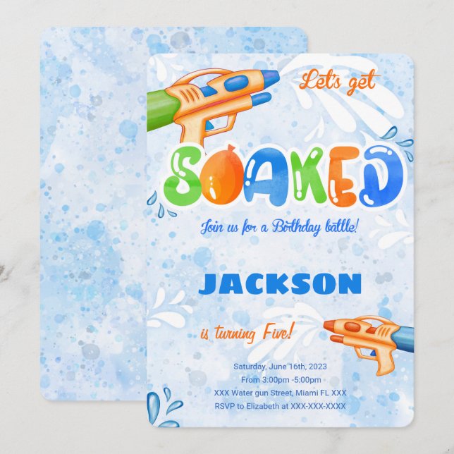 Editable Water Gun Invitations  (Front/Back)