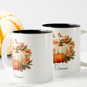 Editable Watercolor Cute Orange Pumpkin Patch Fall Two-Tone Coffee Mug