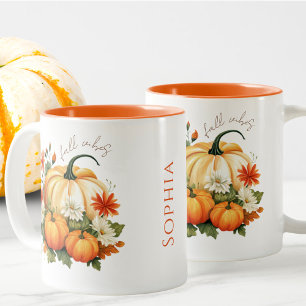 Editable Watercolor Cute Orange Pumpkin Patch Fall Two-Tone Coffee Mug