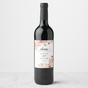 Editable Watercolor Flowers Cheers to Love Wine Label