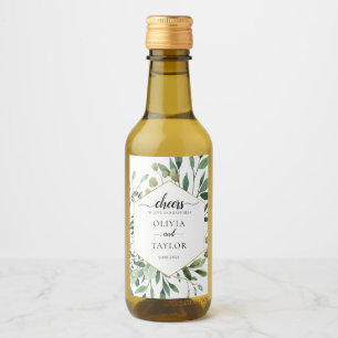 Editable Watercolor Greenery Cheers to Love Wine L Label