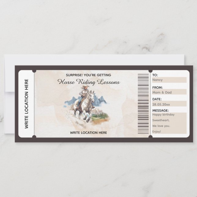 Editable Watercolor Horse Riding Gift Certificate  Card (Front)