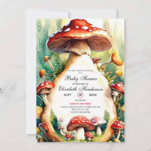 Editable Watercolor Mushroom Baby Shower Invitation