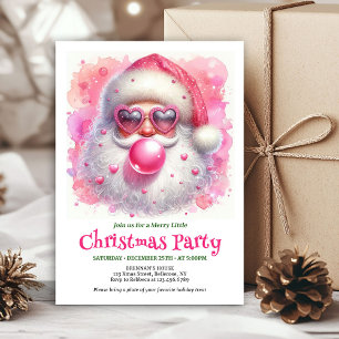 Editable Watercolor Pink Santa Bubble Gum Invites