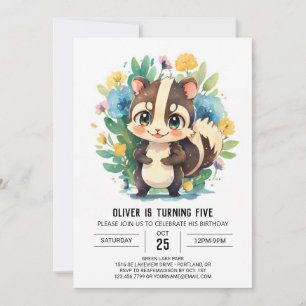 Editable Watercolor Skunk Boy Birthday Invitation