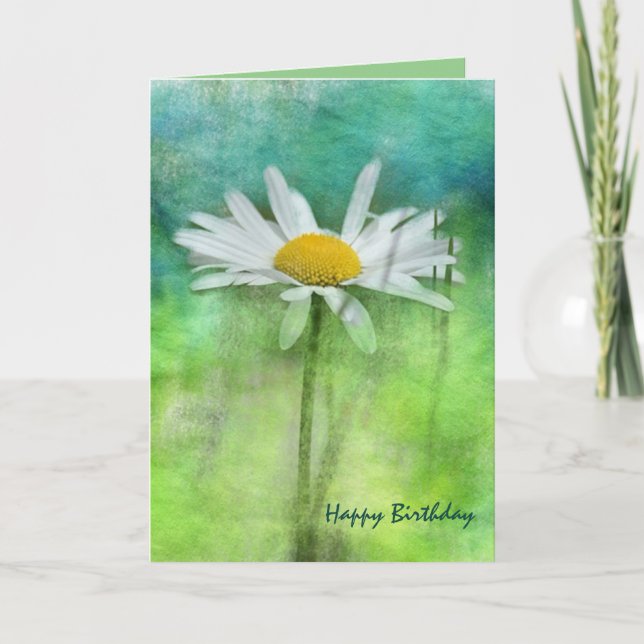 Editable Watercolour Daisy on Blue Green Birthday Card (Front)
