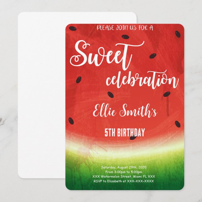 Editable Watermelon Birthday Invitation (Front/Back)