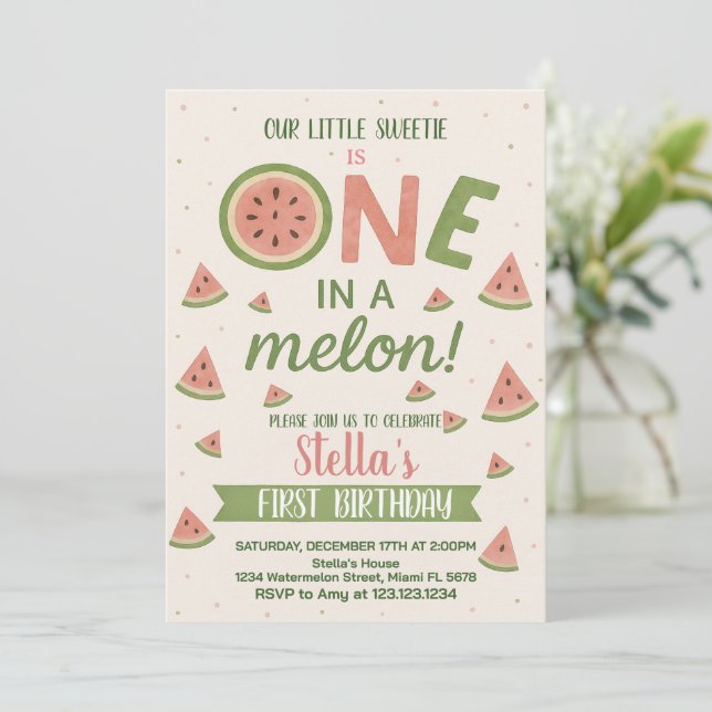 Editable Watermelon Birthday Invitation for Kids (Standing Front)