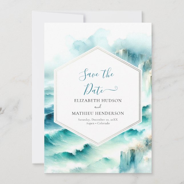 Editable Waves Nautical Wedding Save The Date (Front)