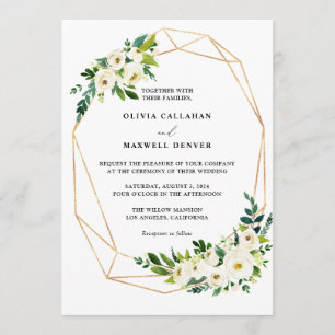 Editable Wedding Invitation Template, White & Gold