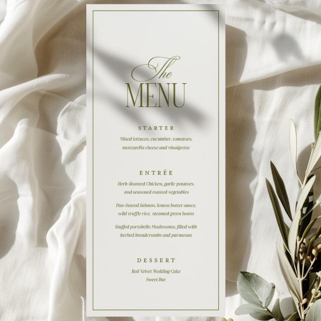 Editable Wedding Menu Template, Olive Green Modern (Creator Uploaded)