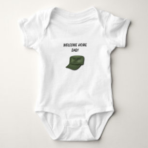 Editable Welcome Home Dad Soldier's Hat Baby Bodysuit