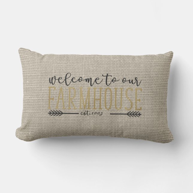 Editable Welcome to our Farmhouse Rustic Chic Lumbar Cushion (Front)