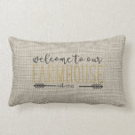 Editable Welcome to our Farmhouse Rustic Chic Lumbar Cushion<br><div class="desc">Grey and white plaid farmhouse style pillow would look great in any room of your home! Personalise with the year your farmhouse was established. Makes a great gift! Also available in grey & white plaid. Part of a collection.</div>