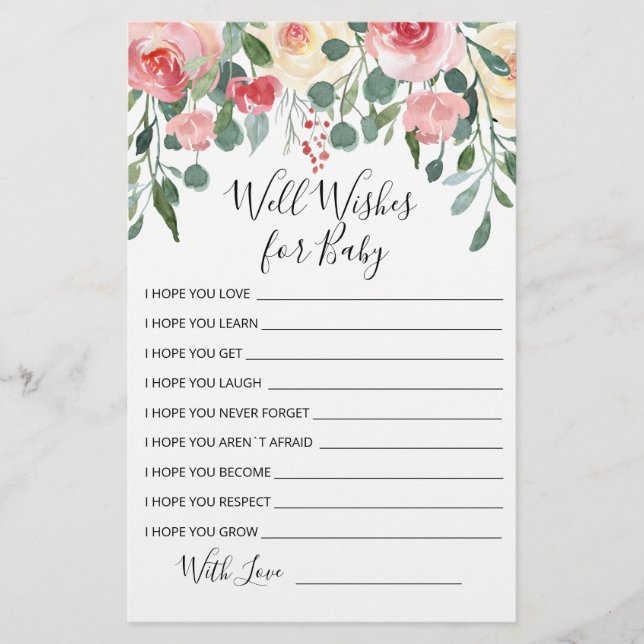 Editable Well Wishes for Baby Shower Party (Front)