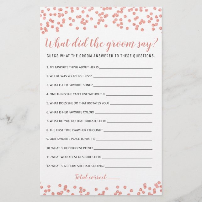 Editable What Did the Groom Say Bridal Shower Game (Front)
