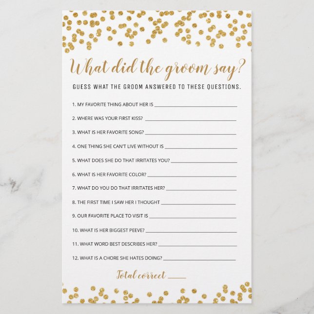 Editable What Did the Groom Say Bridal Shower Game (Front)