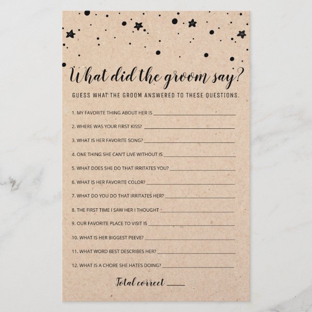 Editable What Did the Groom Say Bridal Shower Game (Front)