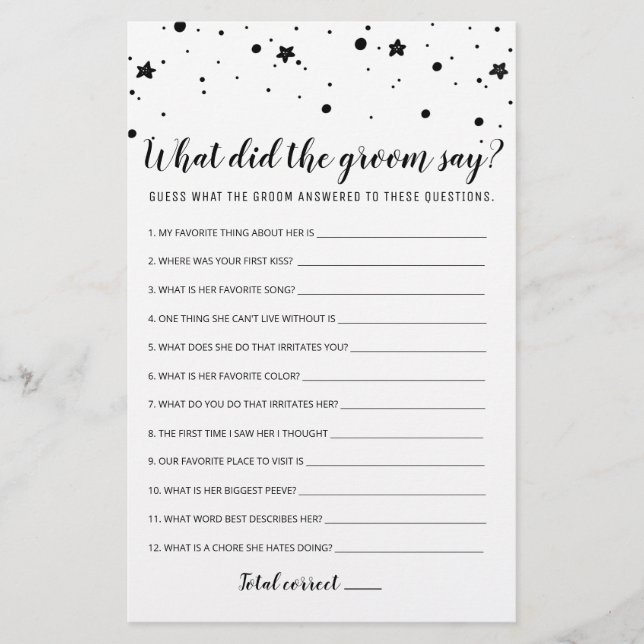Editable What Did the Groom Say Bridal Shower Game (Front)