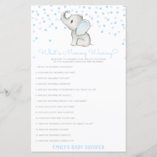 Editable What is Mummy Wearing Baby Shower Game (Front)