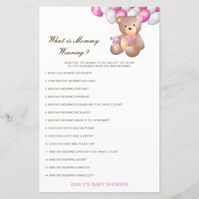 Editable What is Mummy Wearing Baby Shower Game (Front)