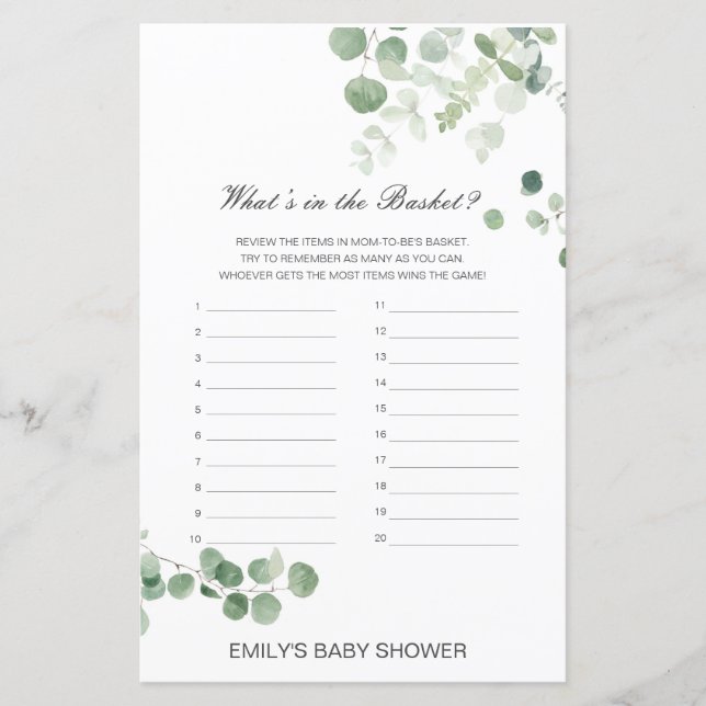 Editable What's in the Basket Baby Shower Game (Front)