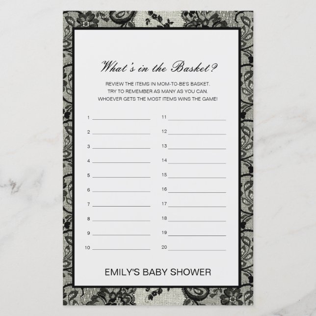 Editable What's in the Basket Baby Shower Game (Front)