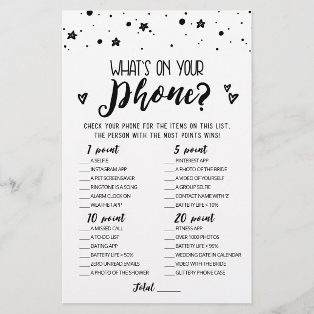 Editable What's on your phone Bridal Party game (Front)