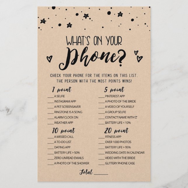 Editable What's on your phone Bridal Party game (Front)