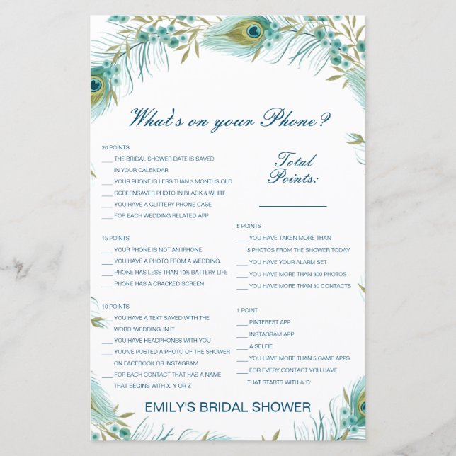 Editable What's on your Phone Bridal Shower Game (Front)