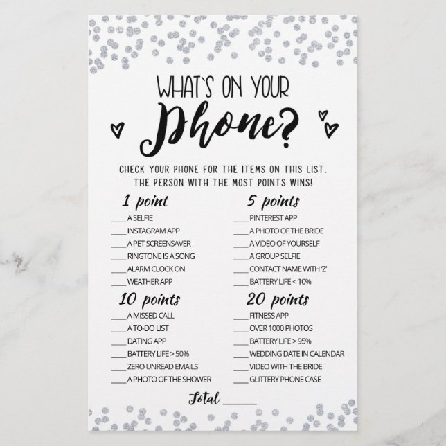 Editable What's on your phone Hen Party game (Front)