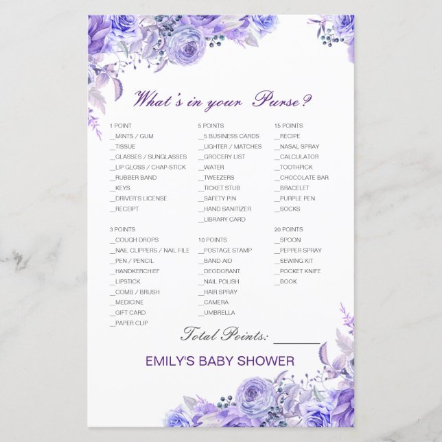 Editable What's on your Purse Bridal, Baby Shower (Front)