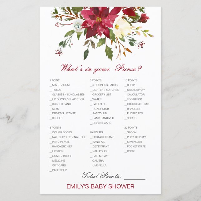 Editable What's on your Purse Bridal, Baby Shower (Front)