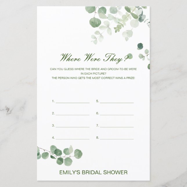 Editable Where were they Bridal Shower Game (Front)