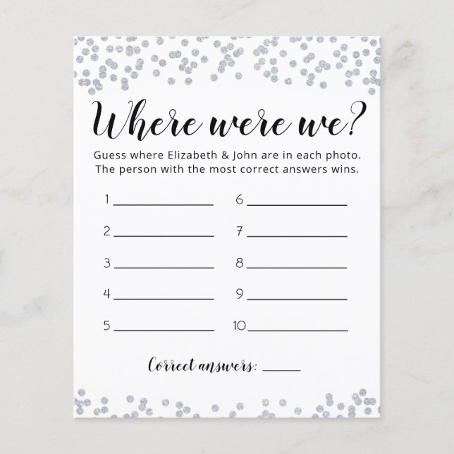 Editable Where Were We Bridal Shower game (Front)
