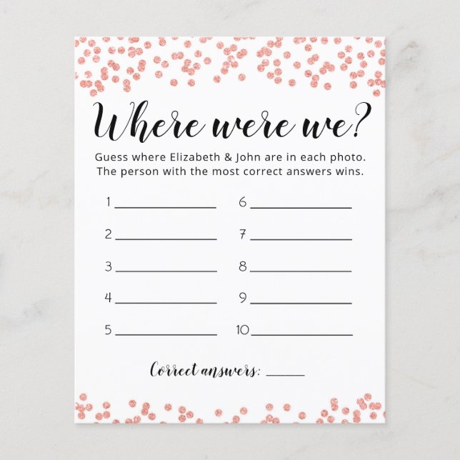 Editable Where Were We Bridal Shower game (Front)