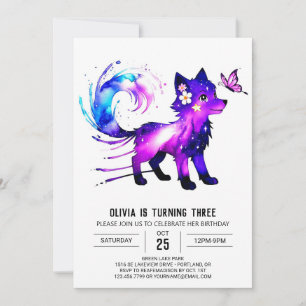Editable Whimsical Wolf Digital Girl Birthday Invitation