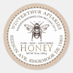 Editable White and Kraft Honey Jar Bee Label 