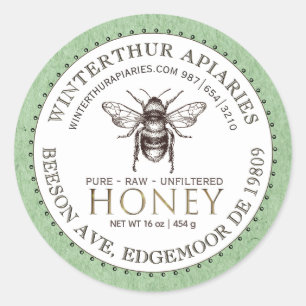 Editable White Green Kraft Honey Jar Bee Label 