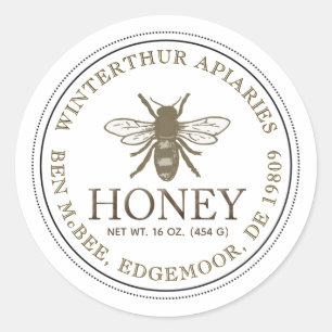 Editable White Honey Jar Vintage Bee Label