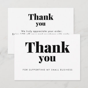 Editable White Thank You Card with Discount Code f